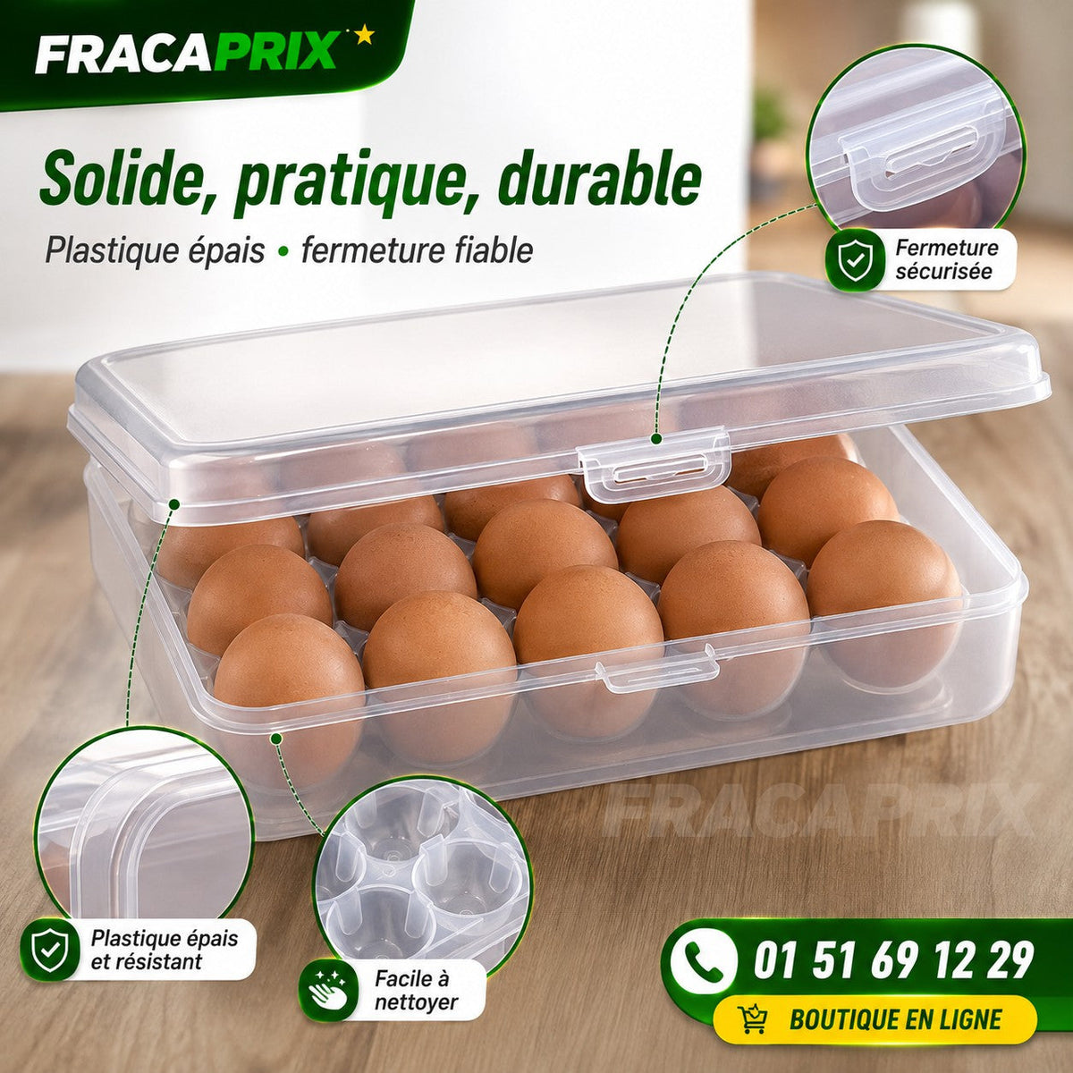EggBox™ – Boîte Rigide de Transport & Protection pour Œufs – 15 Places